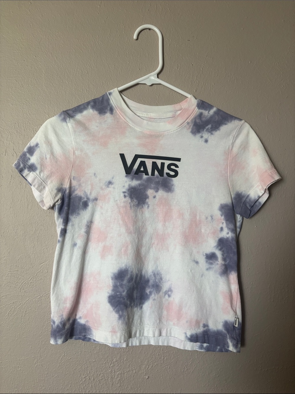 Vans White Crop Tee with Pink & Purple Tie-Dye Logo